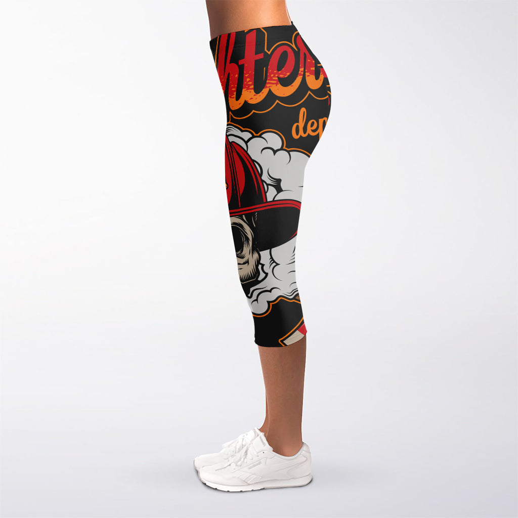 Firefighter Department Skull Print Women's Capri Leggings