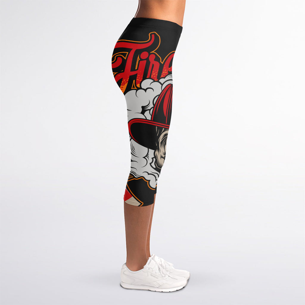 Firefighter Department Skull Print Women's Capri Leggings