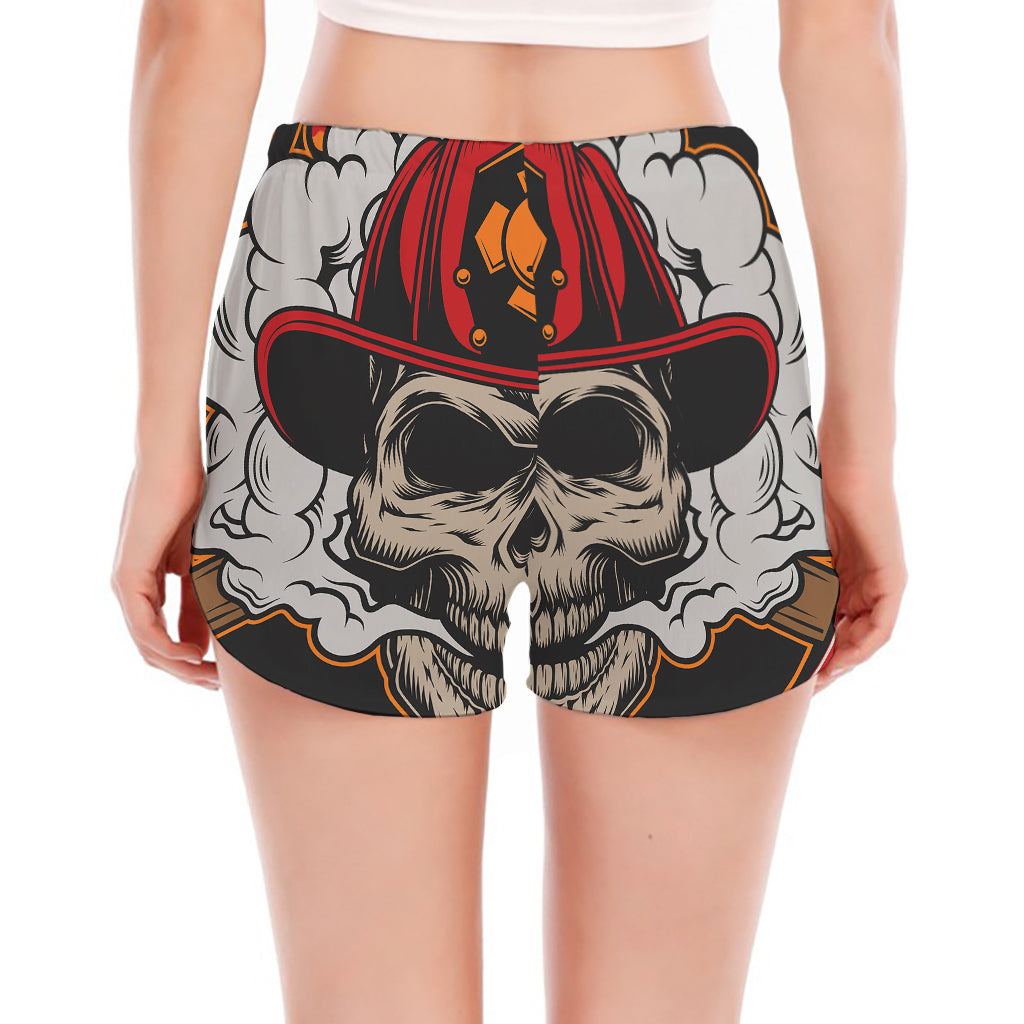 Firefighter Department Skull Print Women's Split Running Shorts