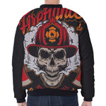 Firefighter Department Skull Print Zip Sleeve Bomber Jacket