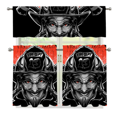 Firefighter Devil Print 3 Piece Kitchen Curtains