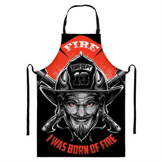 Firefighter Devil Print Bib Apron With Pocket