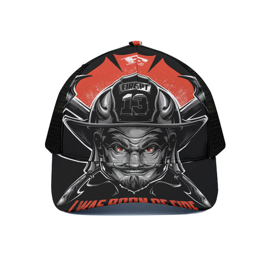 Firefighter Devil Print Black Mesh Trucker Cap