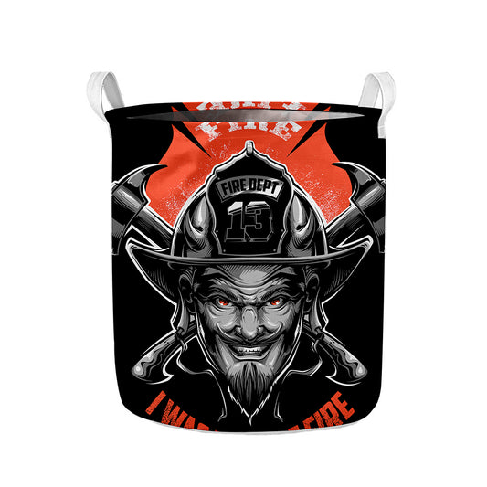 Firefighter Devil Print Collapsible Laundry Basket