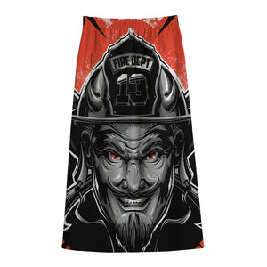 Firefighter Devil Print Cotton Front Slit Maxi Skirt