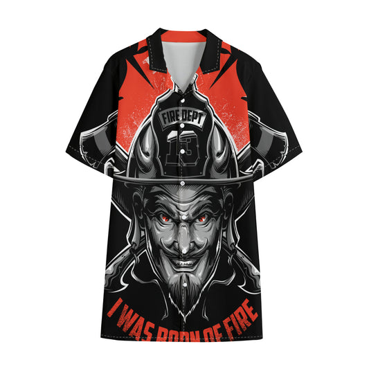 Firefighter Devil Print Cotton Hawaiian Shirt