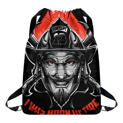 Firefighter Devil Print Drawstring Backpack