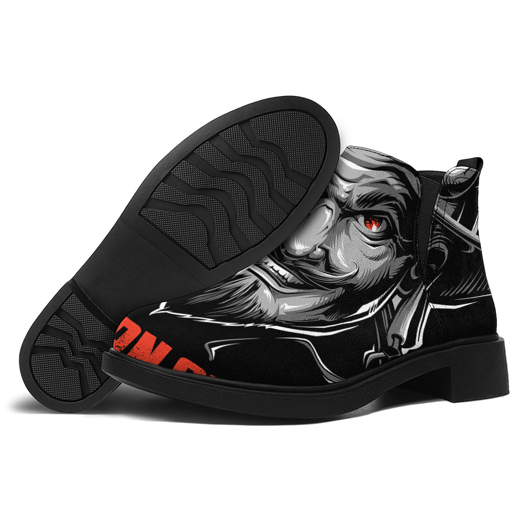 Firefighter Devil Print Flat Ankle Boots
