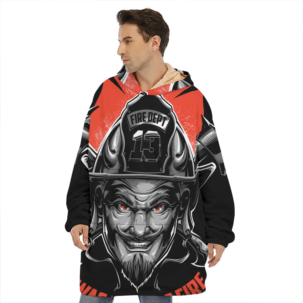 Firefighter Devil Print Hoodie Blanket