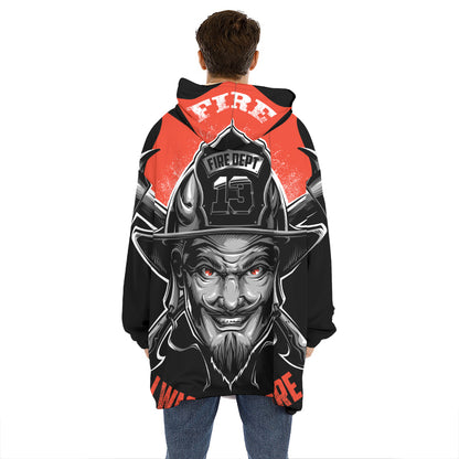 Firefighter Devil Print Hoodie Blanket