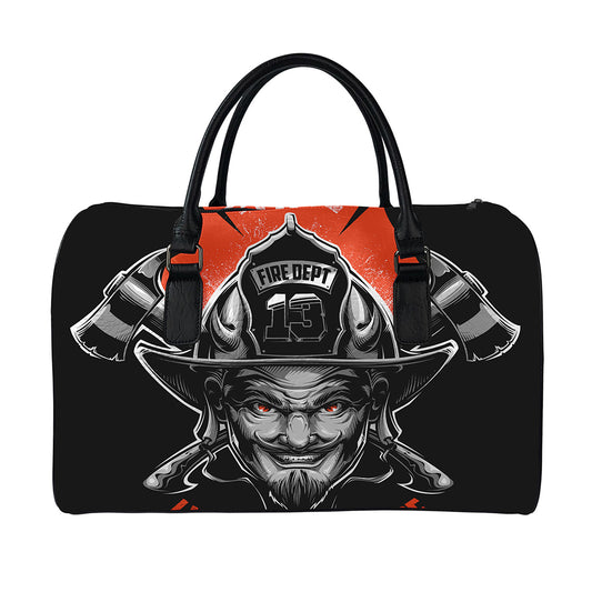 Firefighter Devil Print Leather Duffle Bag