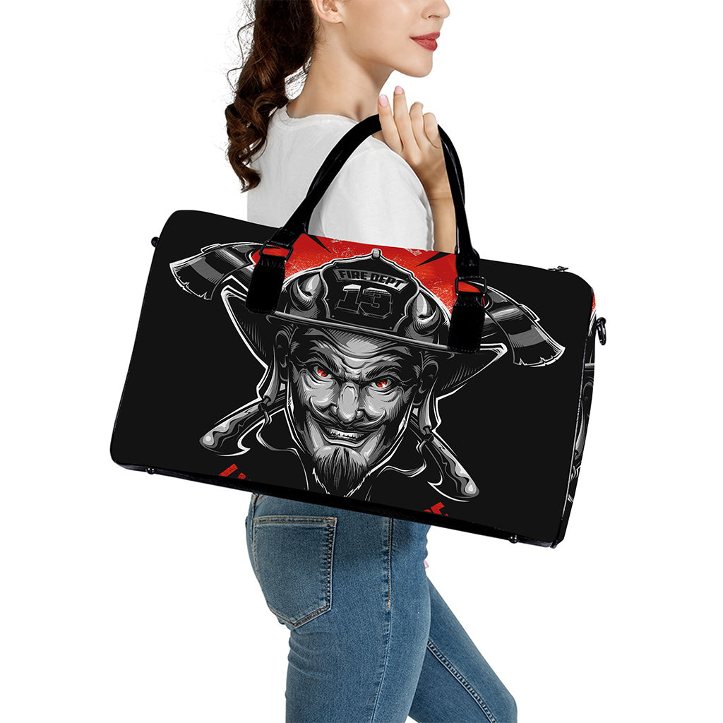 Firefighter Devil Print Leather Duffle Bag