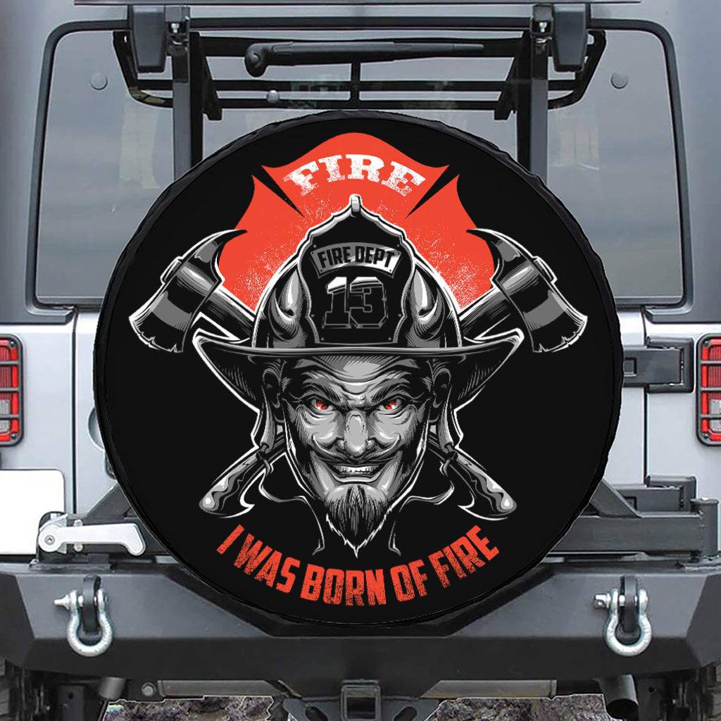 Firefighter Devil Print Leather Spare Tire Cover