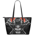 Firefighter Devil Print Leather Tote Bag With Zipper