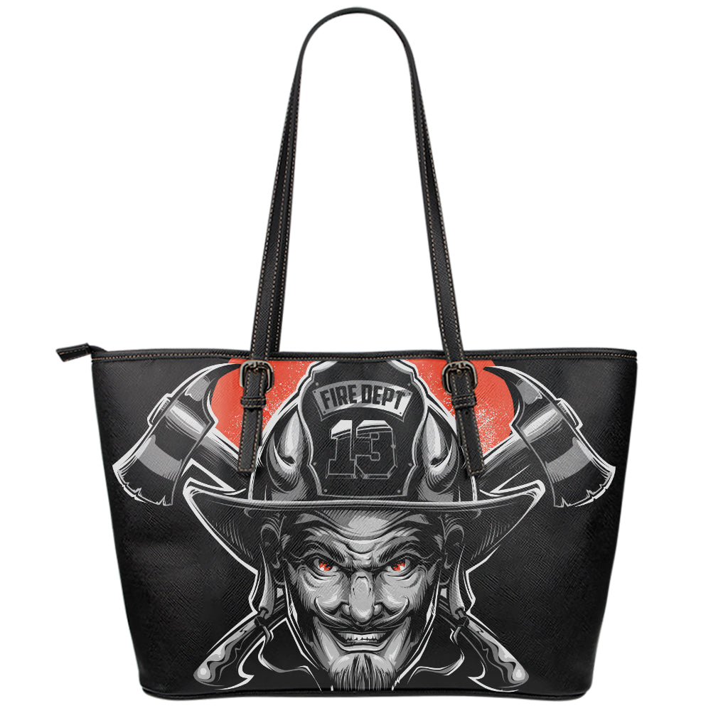 Firefighter Devil Print Leather Tote Bag