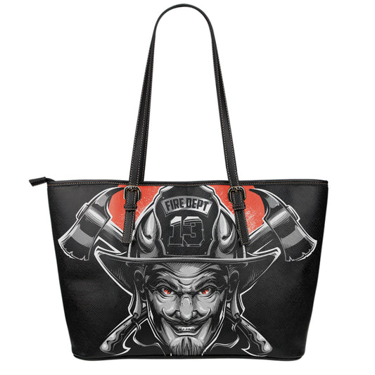 Firefighter Devil Print Leather Tote Bag