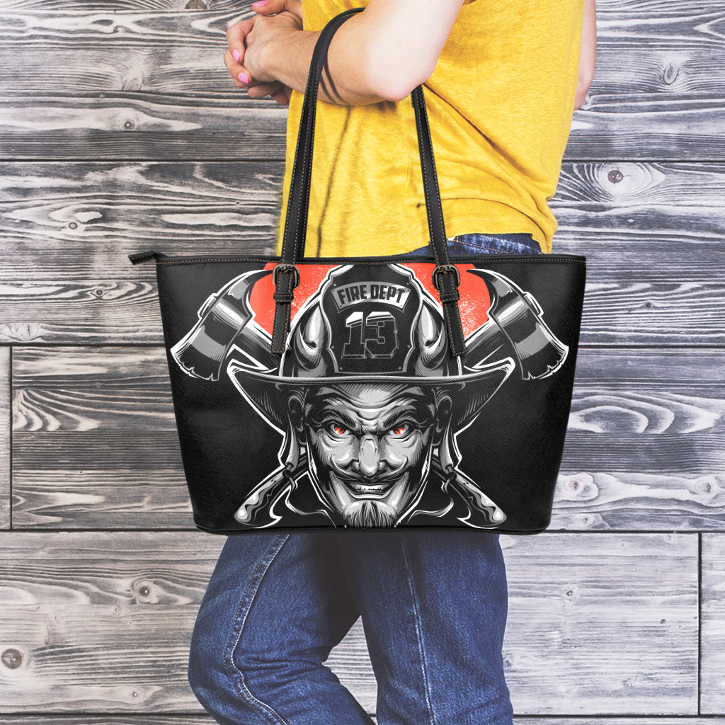 Firefighter Devil Print Leather Tote Bag