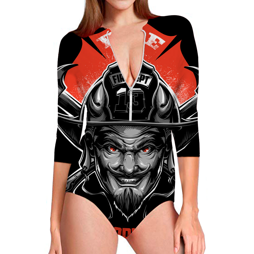 Firefighter Devil Print Long Sleeve Swimsuit