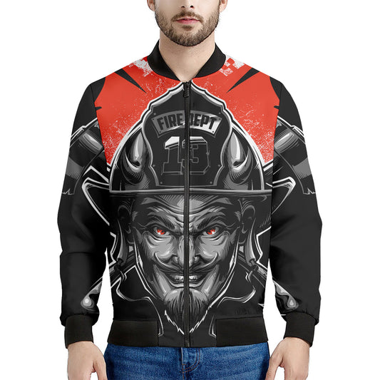 Firefighter Devil Print Men's Bomber Jacket