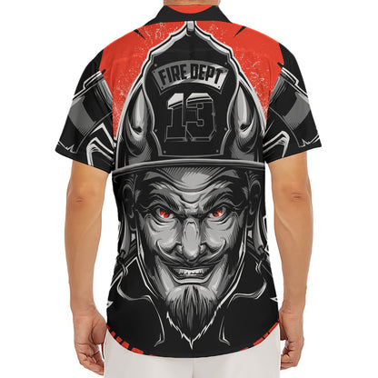Firefighter Devil Print Men's Deep V-Neck Shirt