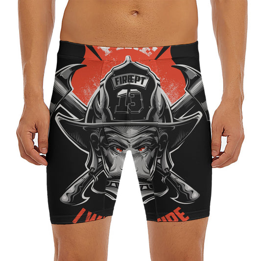 Firefighter Devil Print Men's Long Boxer Briefs