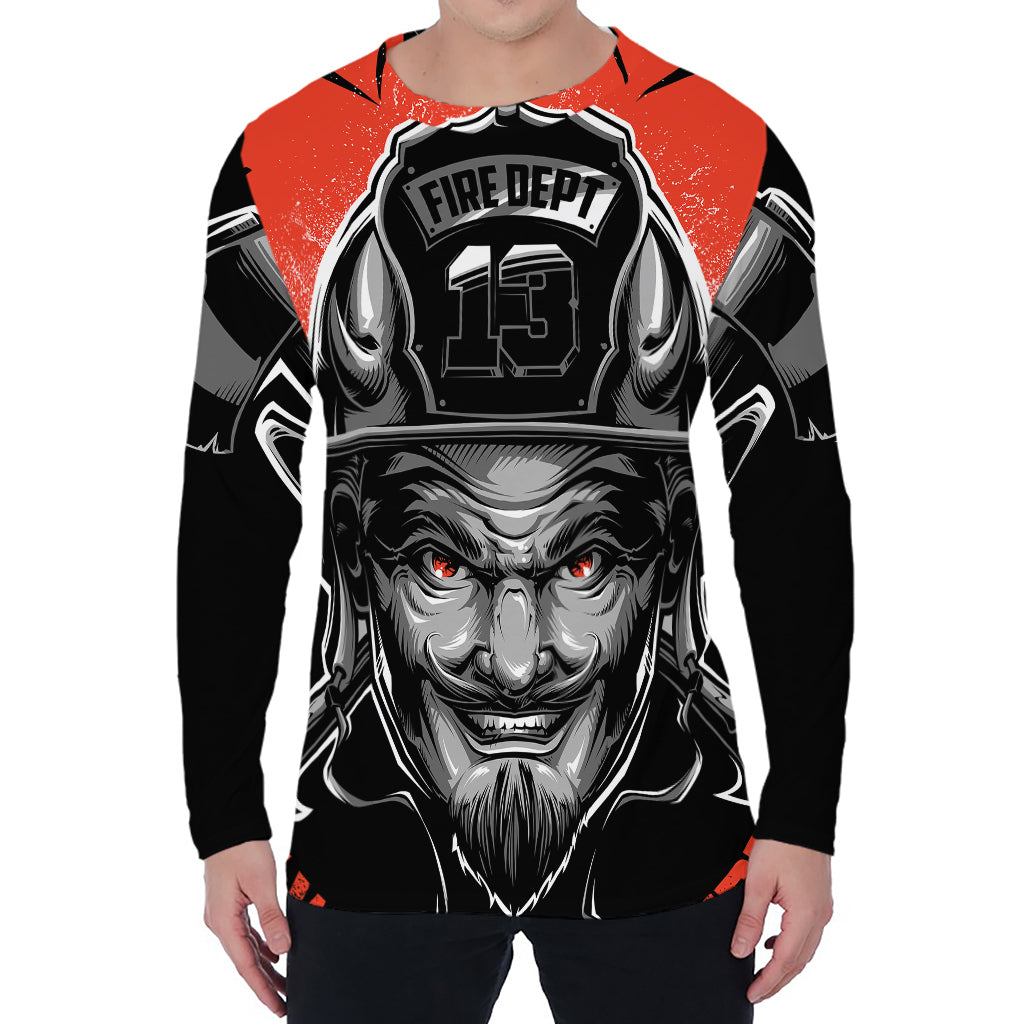 Firefighter Devil Print Men's Long Sleeve T-Shirt
