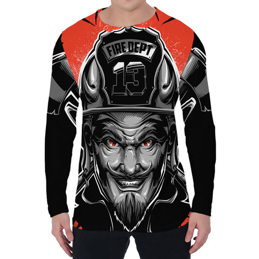 Firefighter Devil Print Men's Long Sleeve T-Shirt