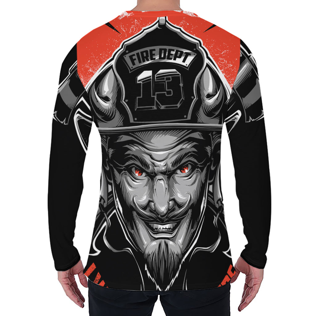 Firefighter Devil Print Men's Long Sleeve T-Shirt