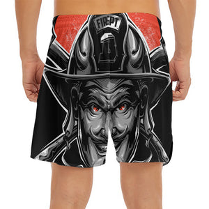 Firefighter Devil Print Men's Split Running Shorts