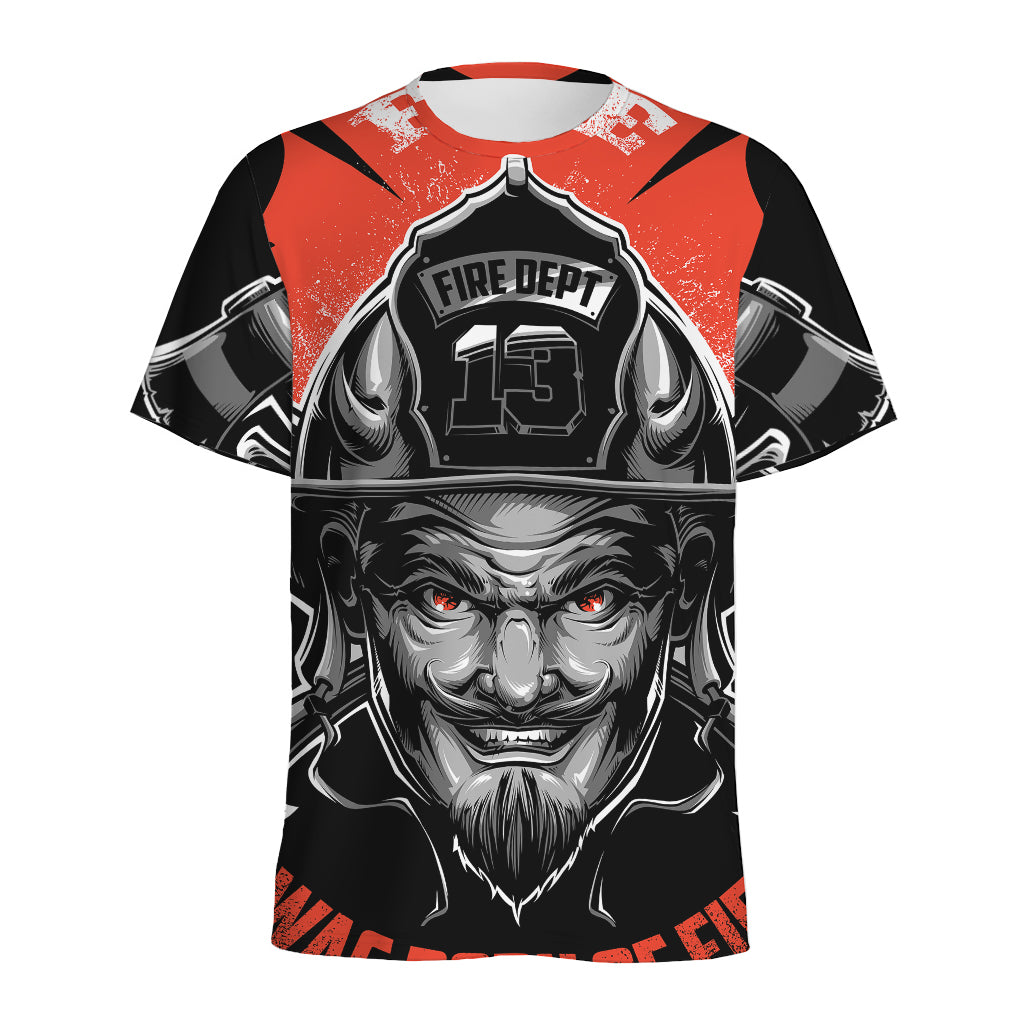 Firefighter Devil Print Men's Sports T-Shirt