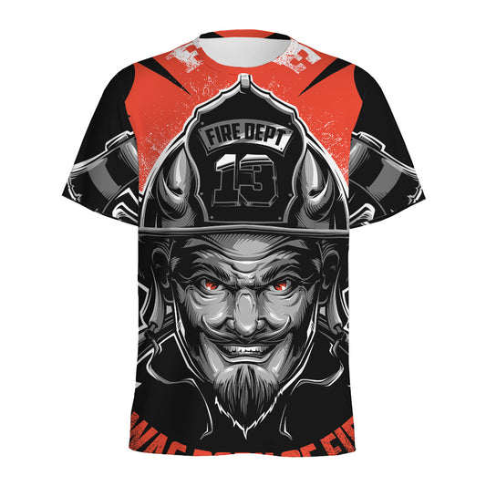 Firefighter Devil Print Men's Sports T-Shirt