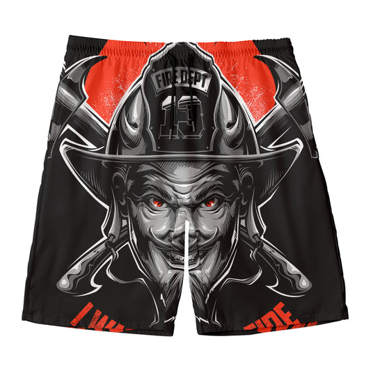 Firefighter Devil Print Men's Swim Trunks