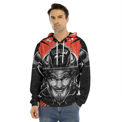 Firefighter Devil Print Men's Velvet Pullover Hoodie