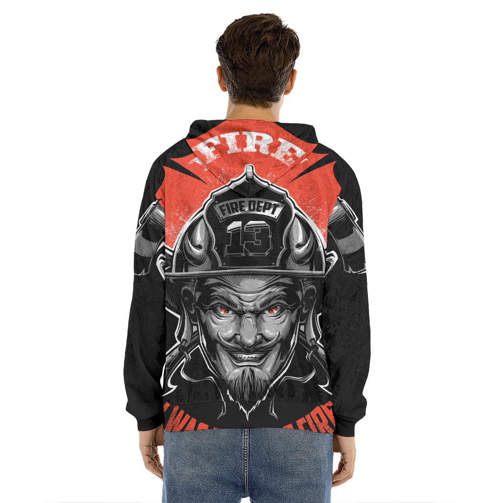 Firefighter Devil Print Men's Velvet Pullover Hoodie