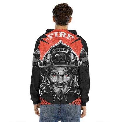 Firefighter Devil Print Men's Velvet Pullover Hoodie