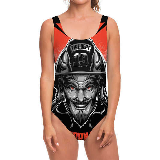 Firefighter Devil Print One Piece Swimsuit