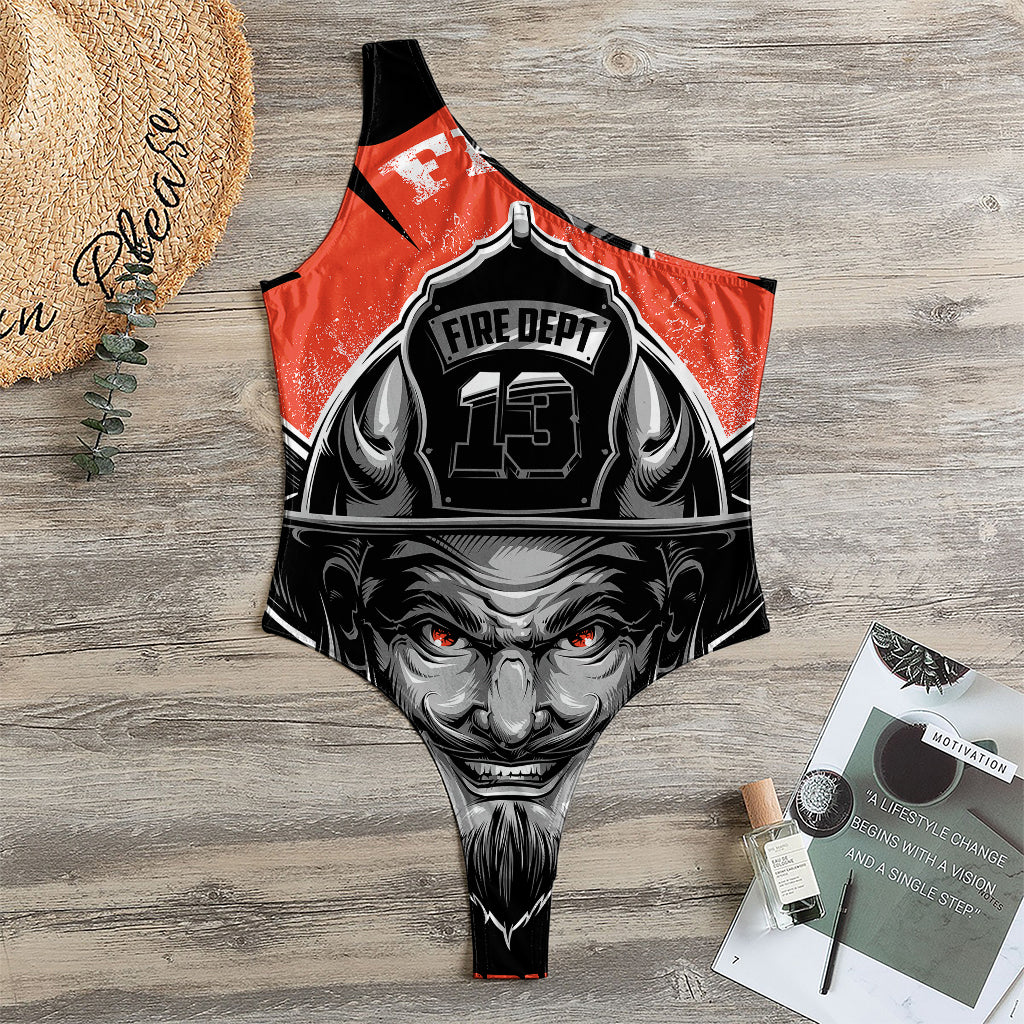 Firefighter Devil Print One Shoulder Bodysuit