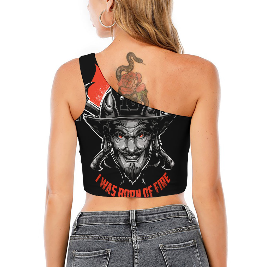 Firefighter Devil Print One Shoulder Crop Top