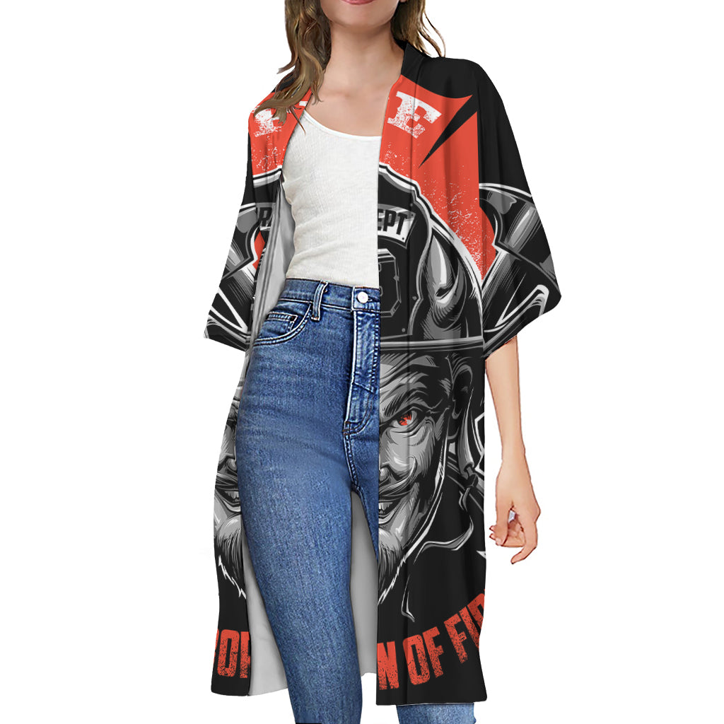 Firefighter Devil Print Open Front Beach Cover Up