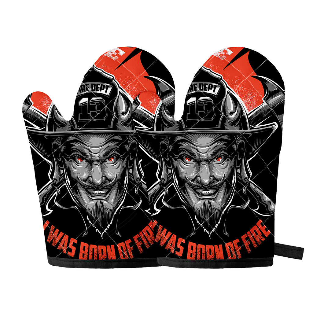 Firefighter Devil Print Oven Mitts