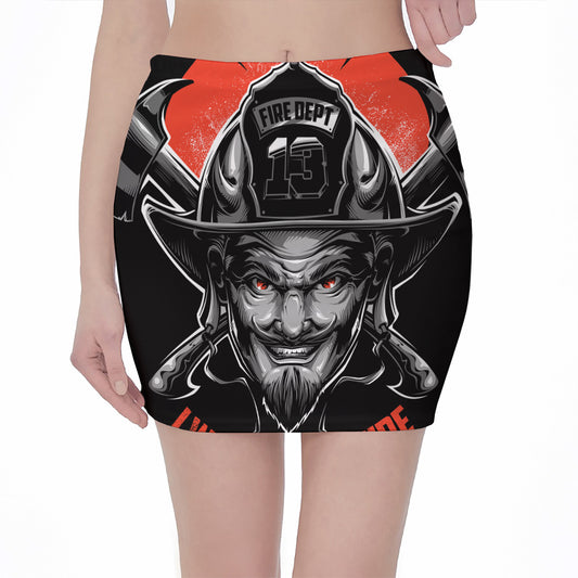 Firefighter Devil Print Pencil Mini Skirt