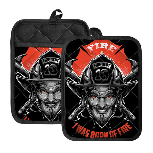 Firefighter Devil Print Pot Holders With Pocket