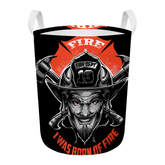 Firefighter Devil Print Round Laundry Basket