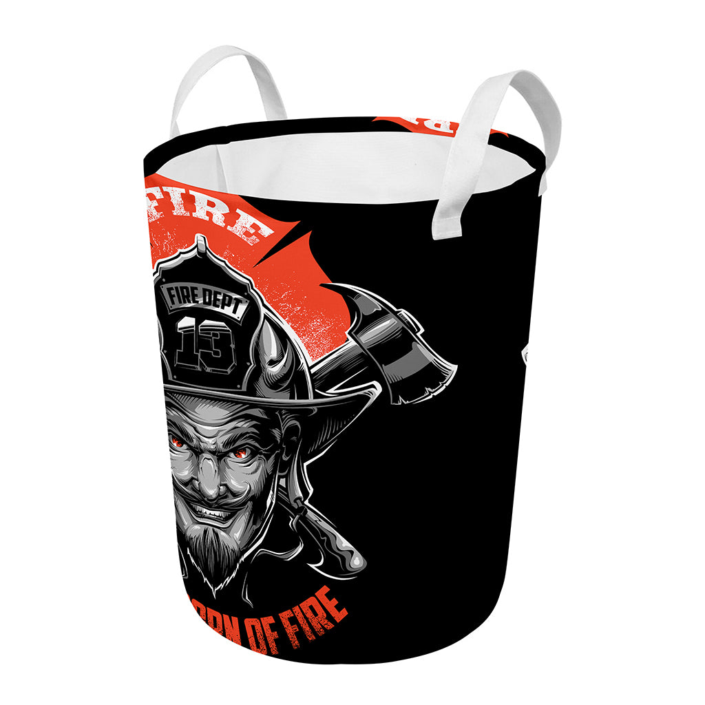 Firefighter Devil Print Round Laundry Basket