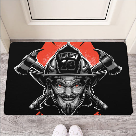 Firefighter Devil Print Rubber Doormat