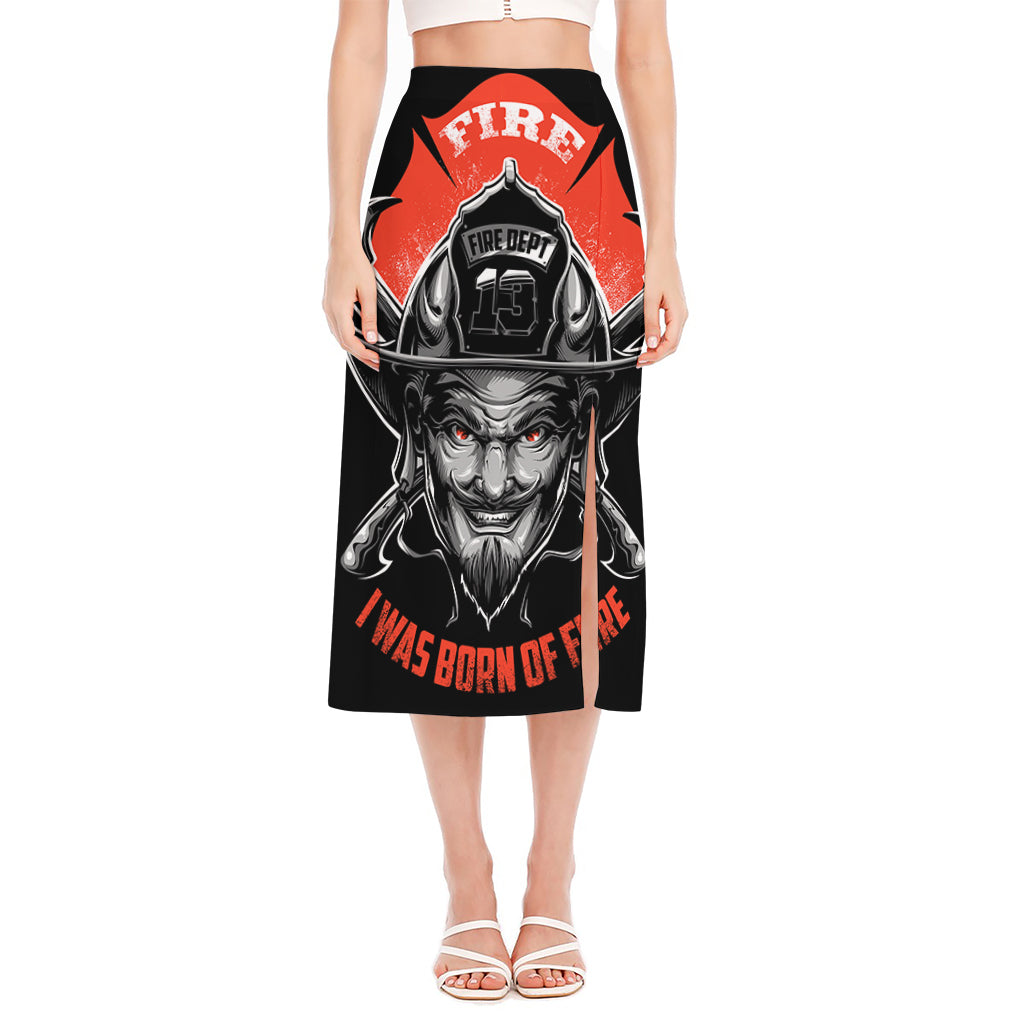 Firefighter Devil Print Side Slit Midi Skirt