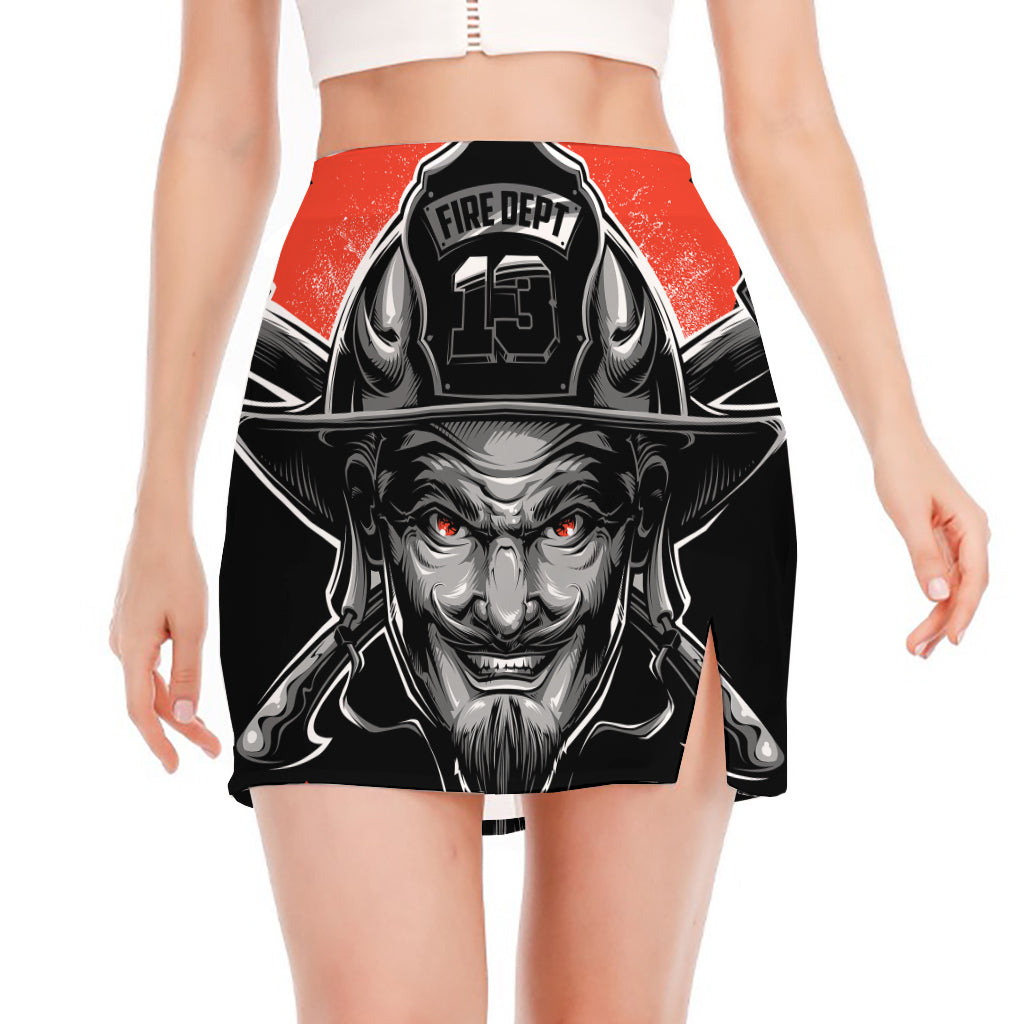 Firefighter Devil Print Side Slit Mini Skirt