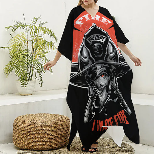 Firefighter Devil Print Silk V-Neck Kaftan Dress