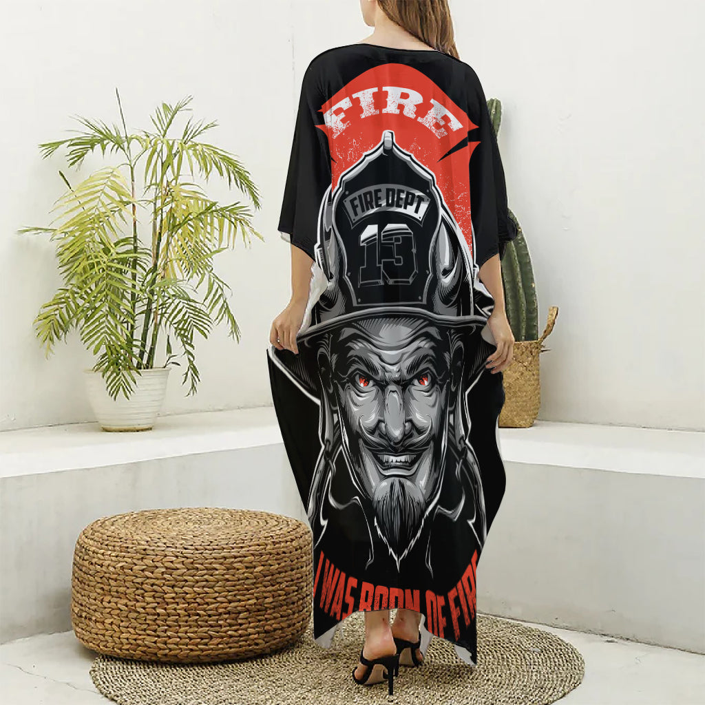 Firefighter Devil Print Silk V-Neck Kaftan Dress
