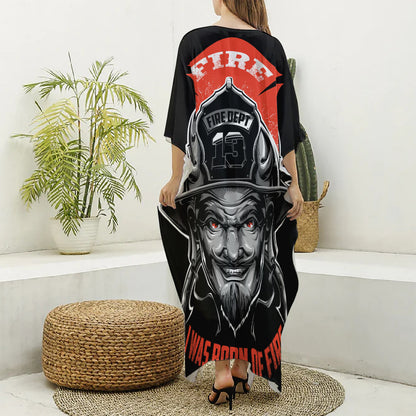 Firefighter Devil Print Silk V-Neck Kaftan Dress
